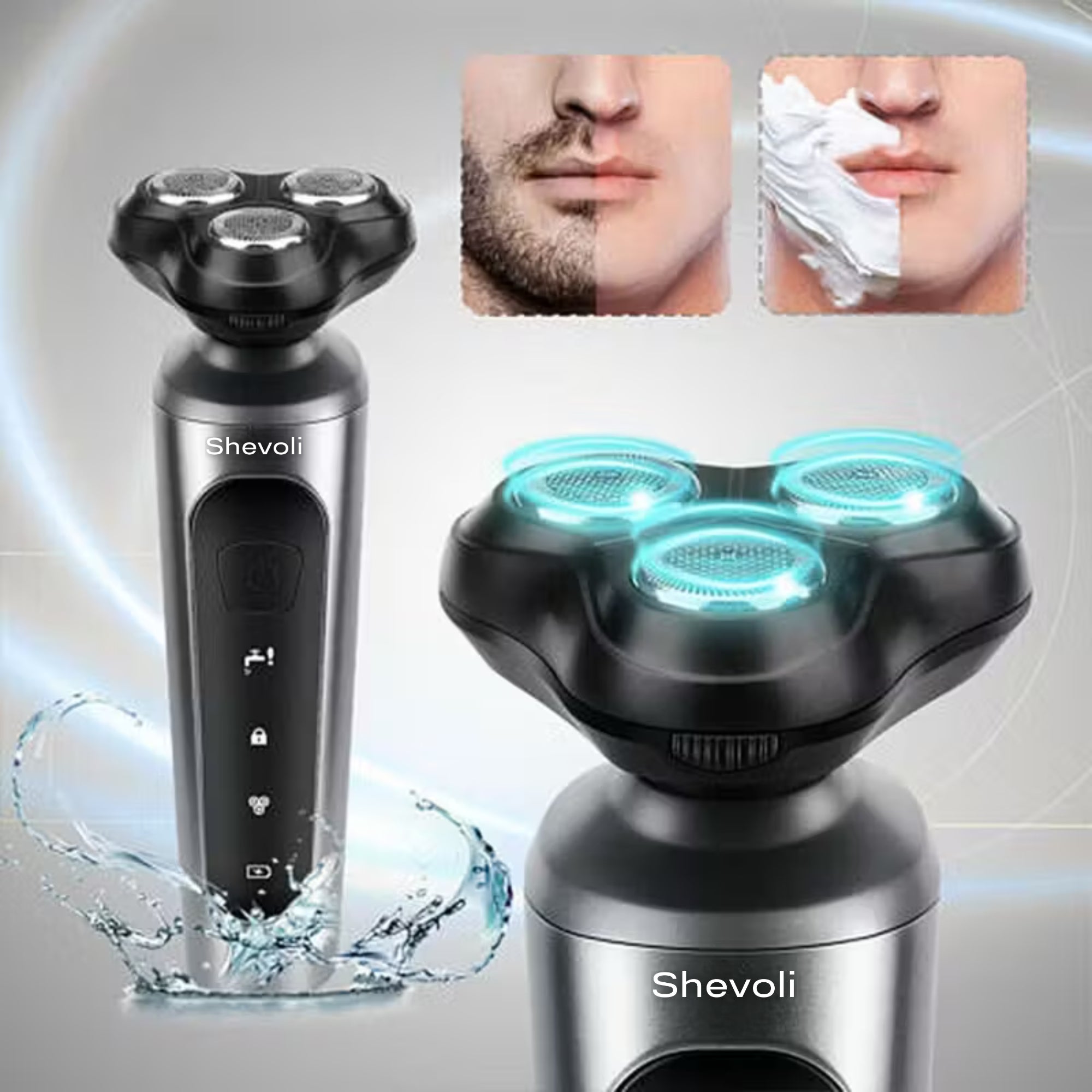 Men’s 9D Rotary Electric Razor – USB Rechargeable Bald Head Shaver & Precision Beard Trimmer (1800mAh)