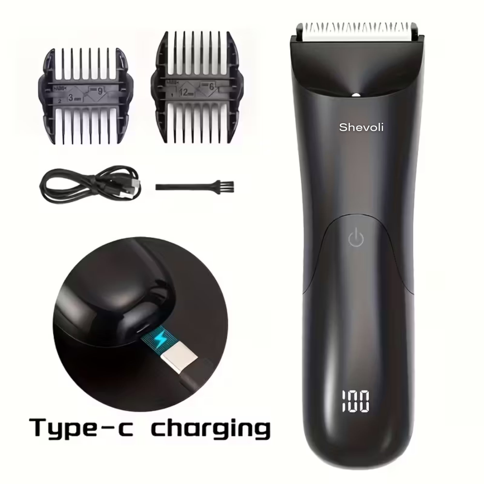 Professional Body Hair Trimmer – Ceramic Blade Groomer with LCD Display & 2 Guards