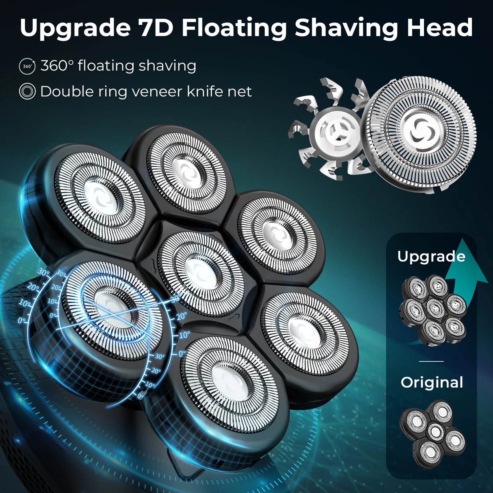 7D Electric Bald Head Shaver for Men | 5-in-1 Multifunctional Grooming Kit with LED Display, Type-C Fast Charging & IPX7 Waterproof Design